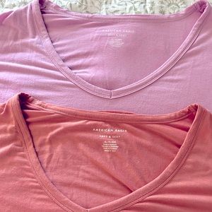 American Eagle Soft and Sexy V-Neck Short Sleeve Tops, 2 pink tones, XL